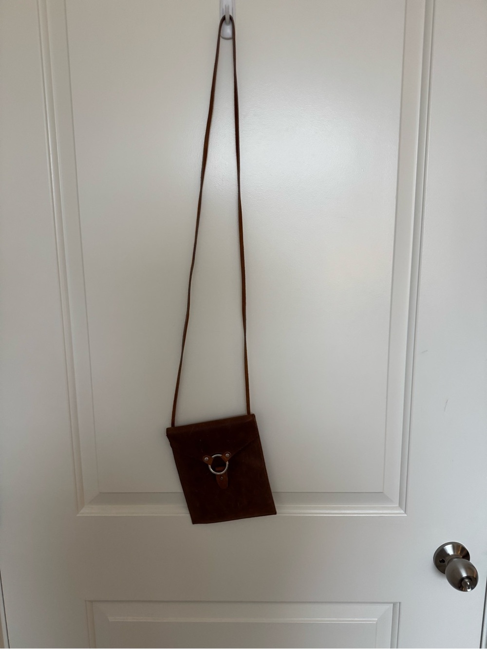 Brown Suede Mini Crossbody Bag with Ring Accent